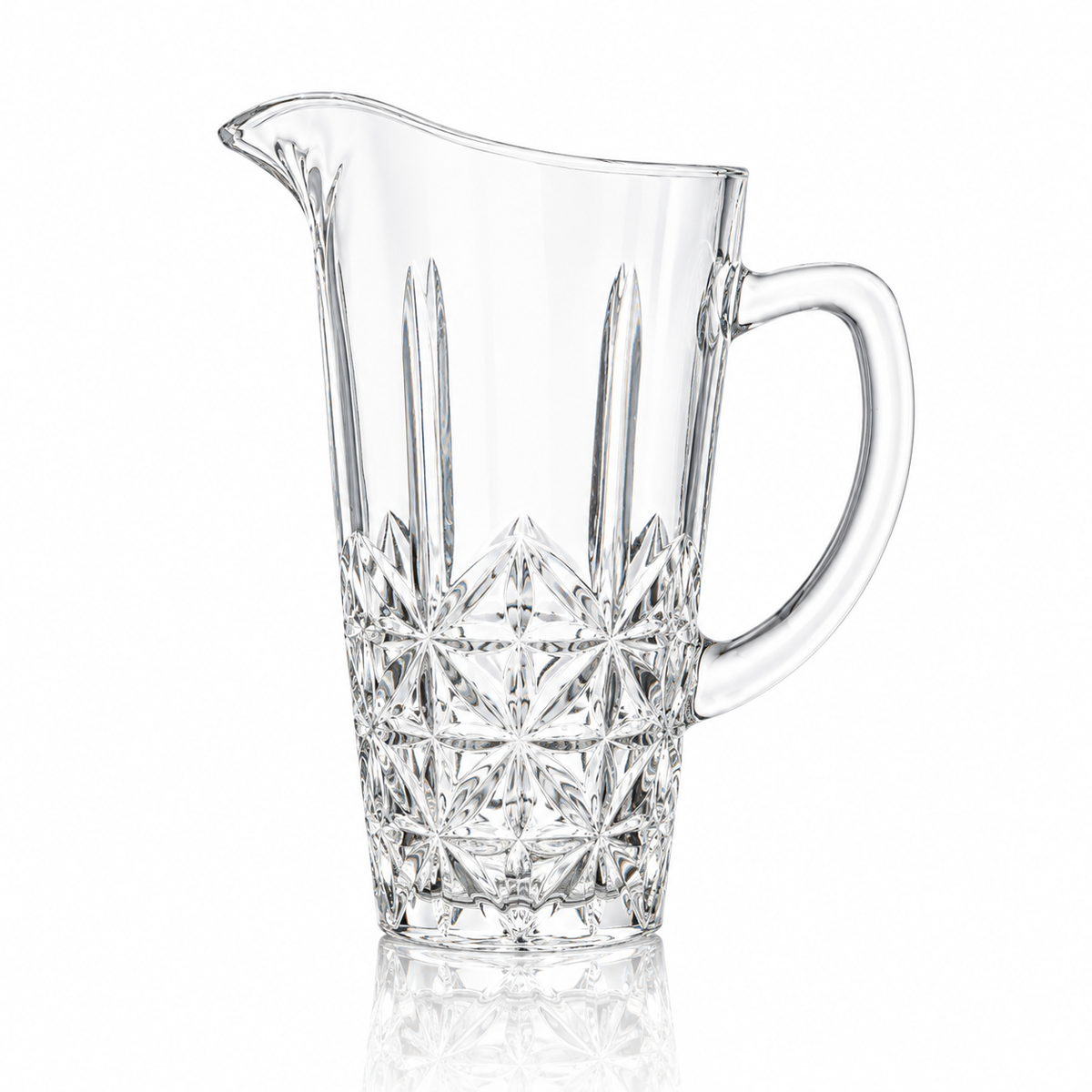 J-815 starburst cut glass jug set with 6 tumblers on white