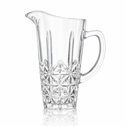 J-815 starburst cut glass jug set with 6 tumblers on white