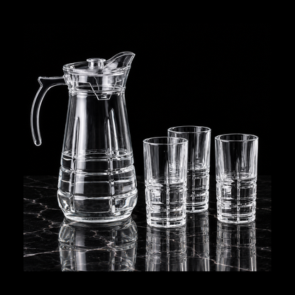 Glass jug set on black marble