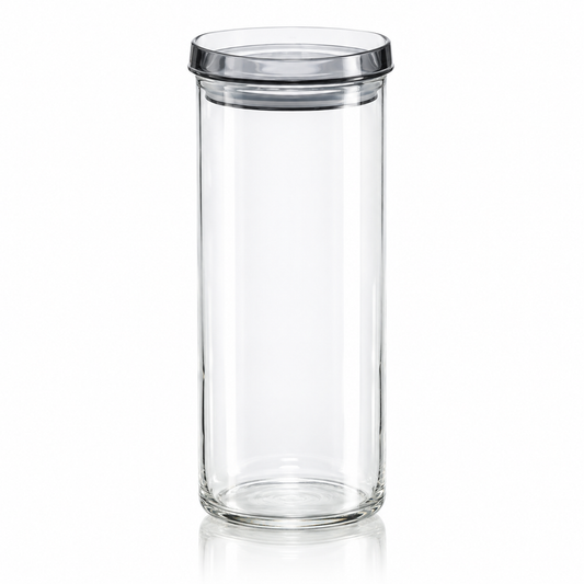 K-101 Glass Food Storage Container 1450 ml with grey lid on white