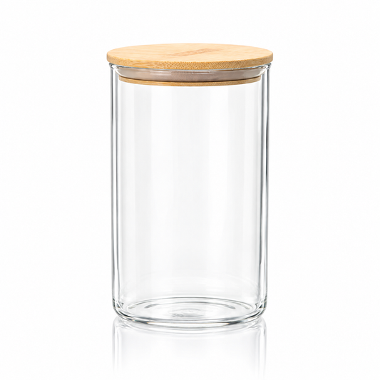 Glass storage jar with bamboo lid