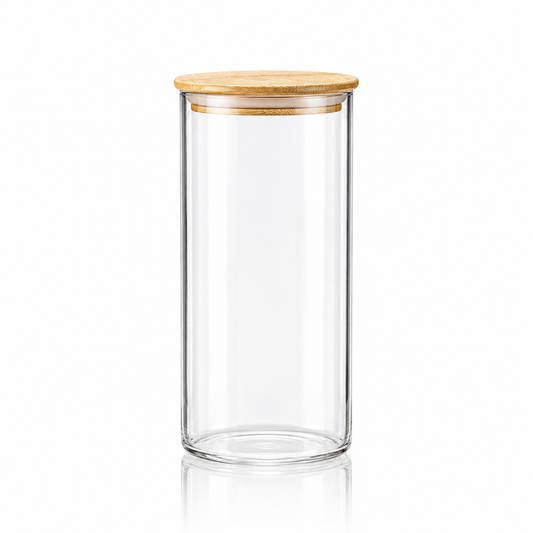 K-106 Glass Food Storage Container 1500 ml with bamboo lid on white