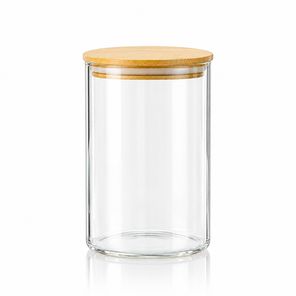 K-107 Glass Food Storage Container 1200 ml with bamboo lid on white