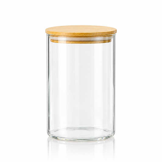 K-107 Glass Food Storage Container 1200 ml with bamboo lid on white