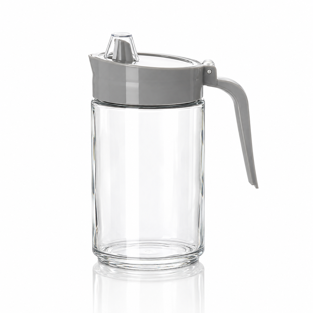 K-114 Glass Oil Dispenser Jar 600 ml with grey spout lid on white