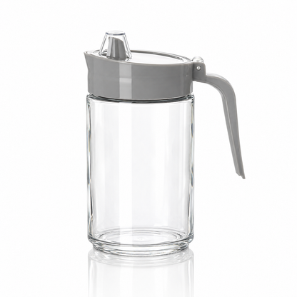 K-114 Glass Oil Dispenser Jar 600 ml with grey spout lid on white