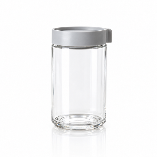 K-116 Glass Storage Jars with grey lids, set of 3 on white