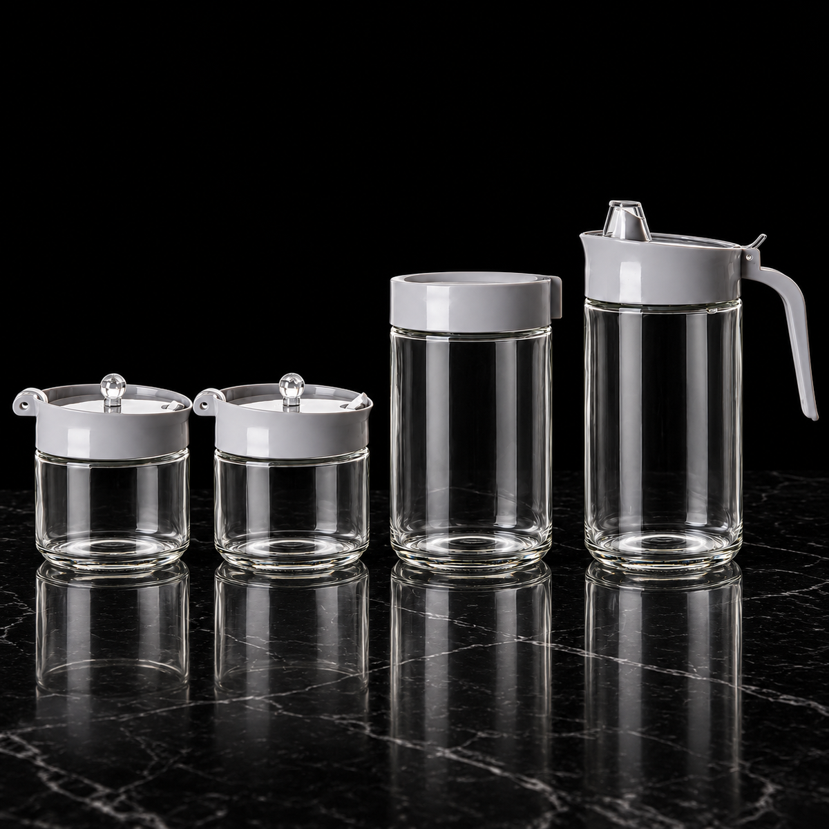 K-117 Glass Kitchen Storage Set on black marble