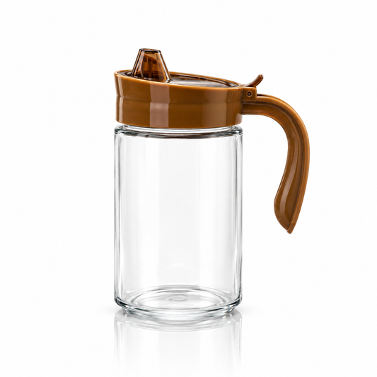 K-121 Glass Oil Dispenser 600 ml with brown spout lid on white