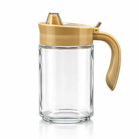 K-122 Glass Oil Dispenser and Jar set with brown lids on white