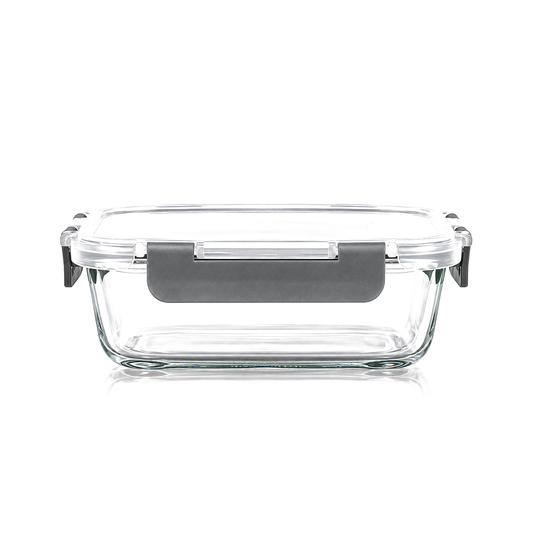 Glass food container with snap-lock lid
