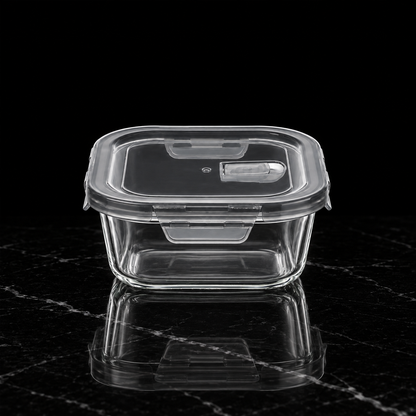 K-129 Square Glass Food Container on black marble