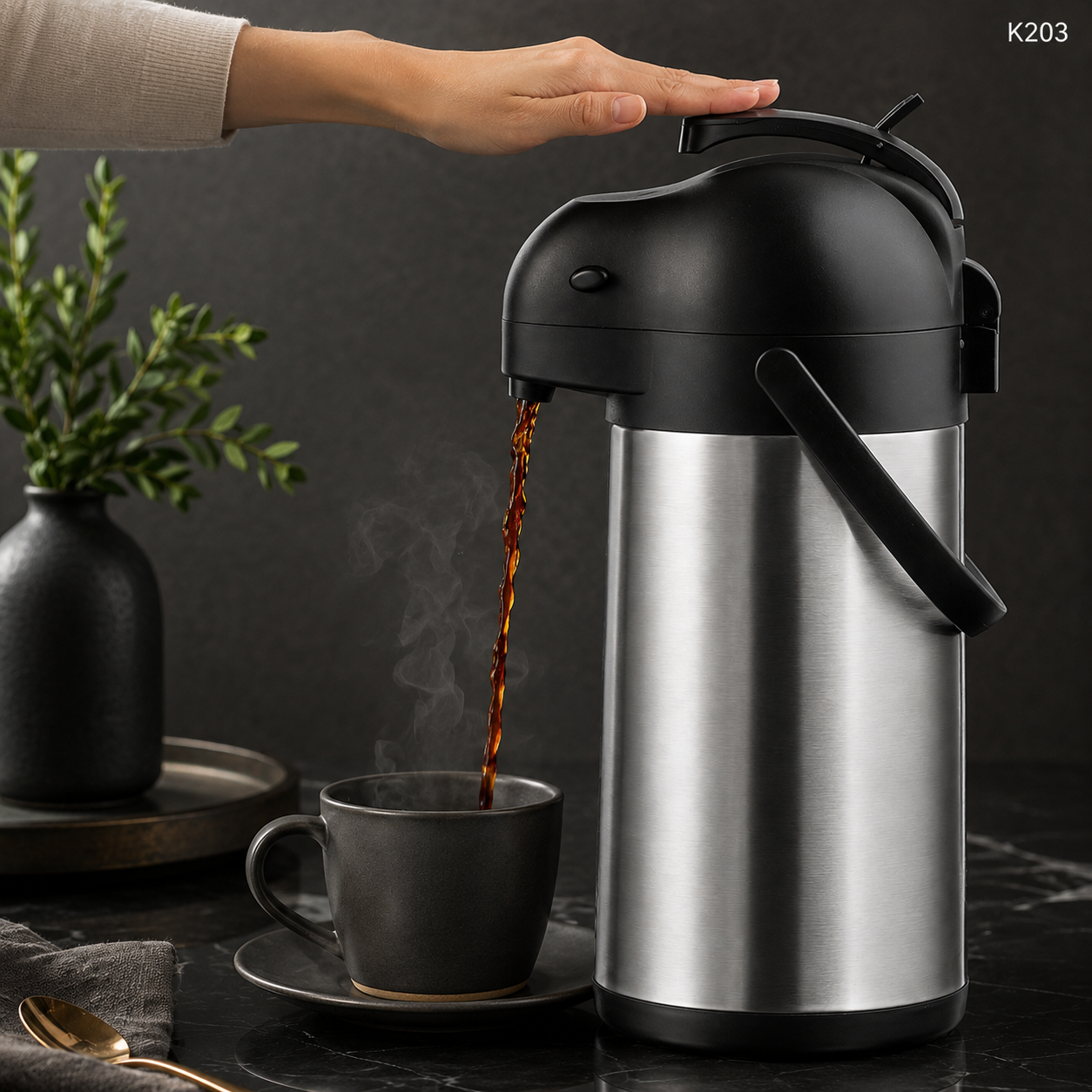 K203 thermal coffee carafe serving coffee image