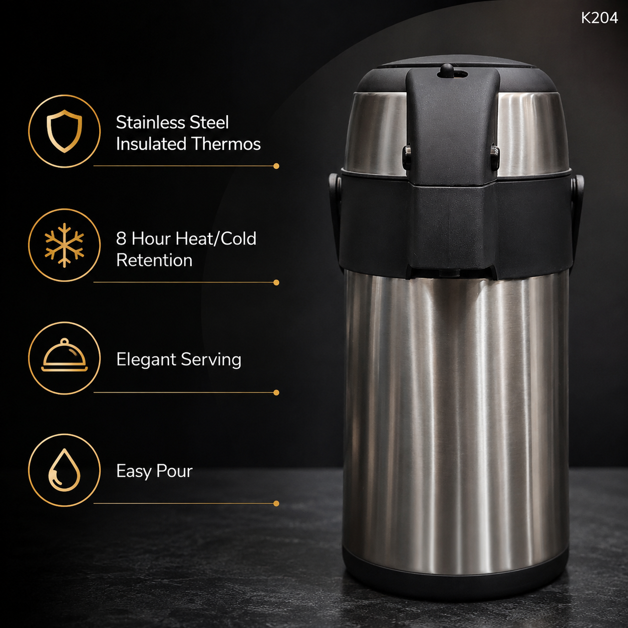 K204 thermal coffee carafe feature infographic
