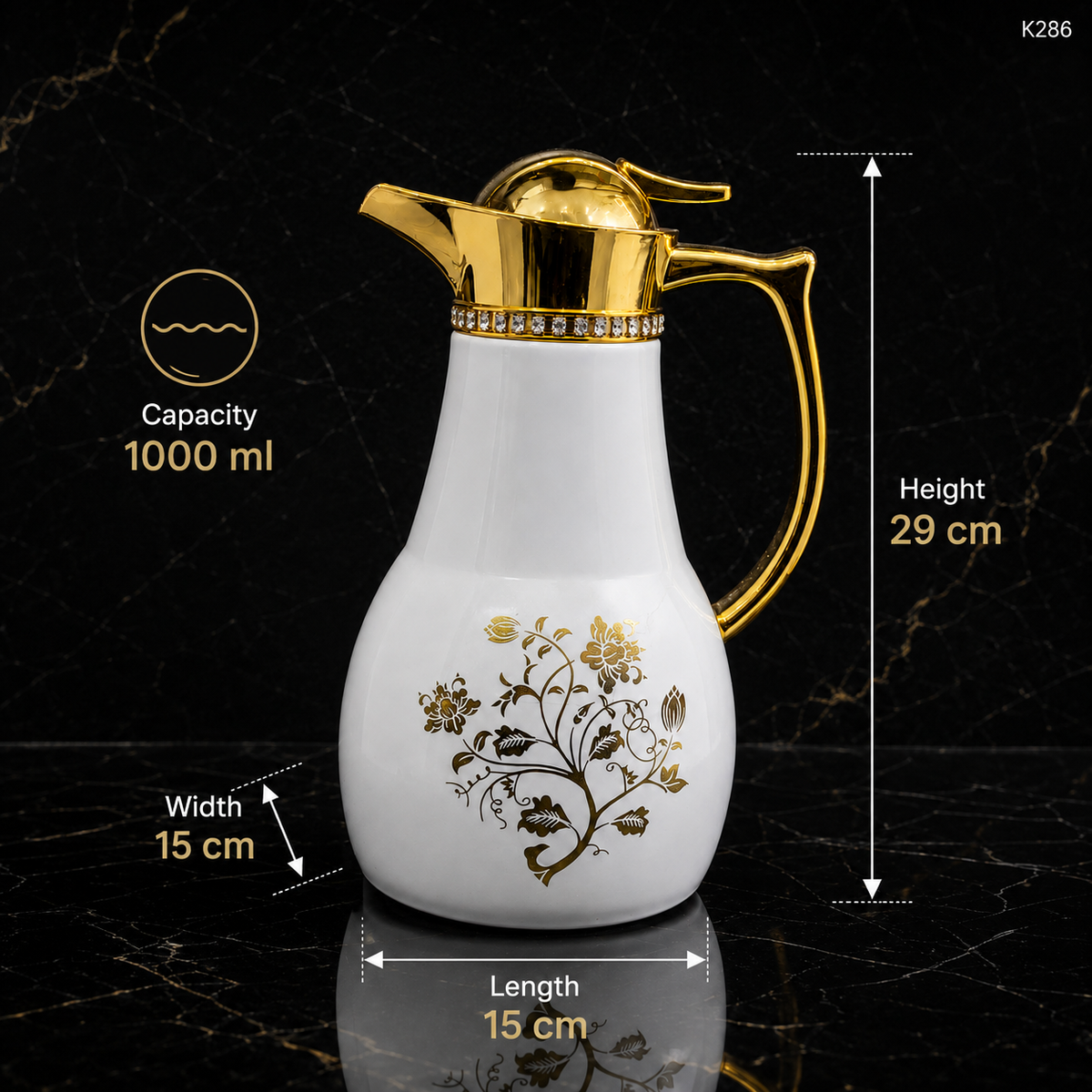 K286 white gold carafe dimension infographic