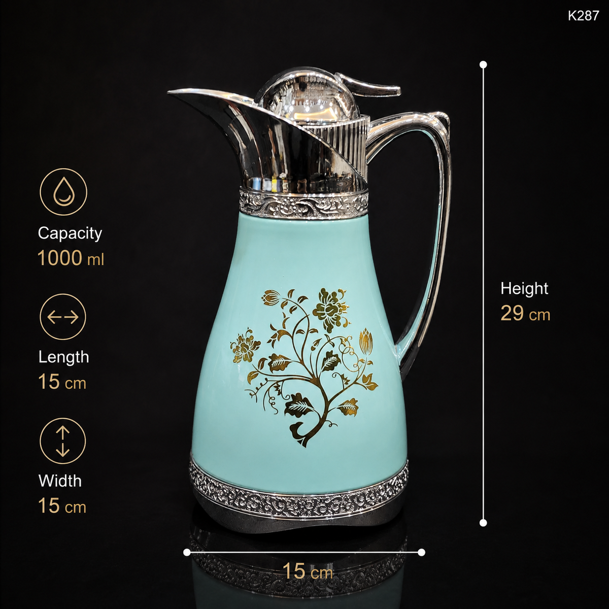 K287 carafe dimension infographic