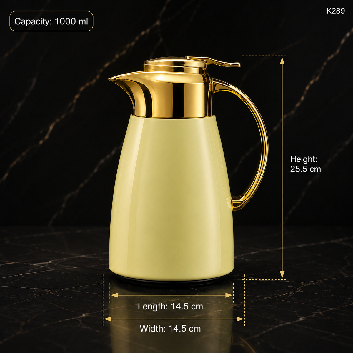 K289 golden carafe dimension infographic