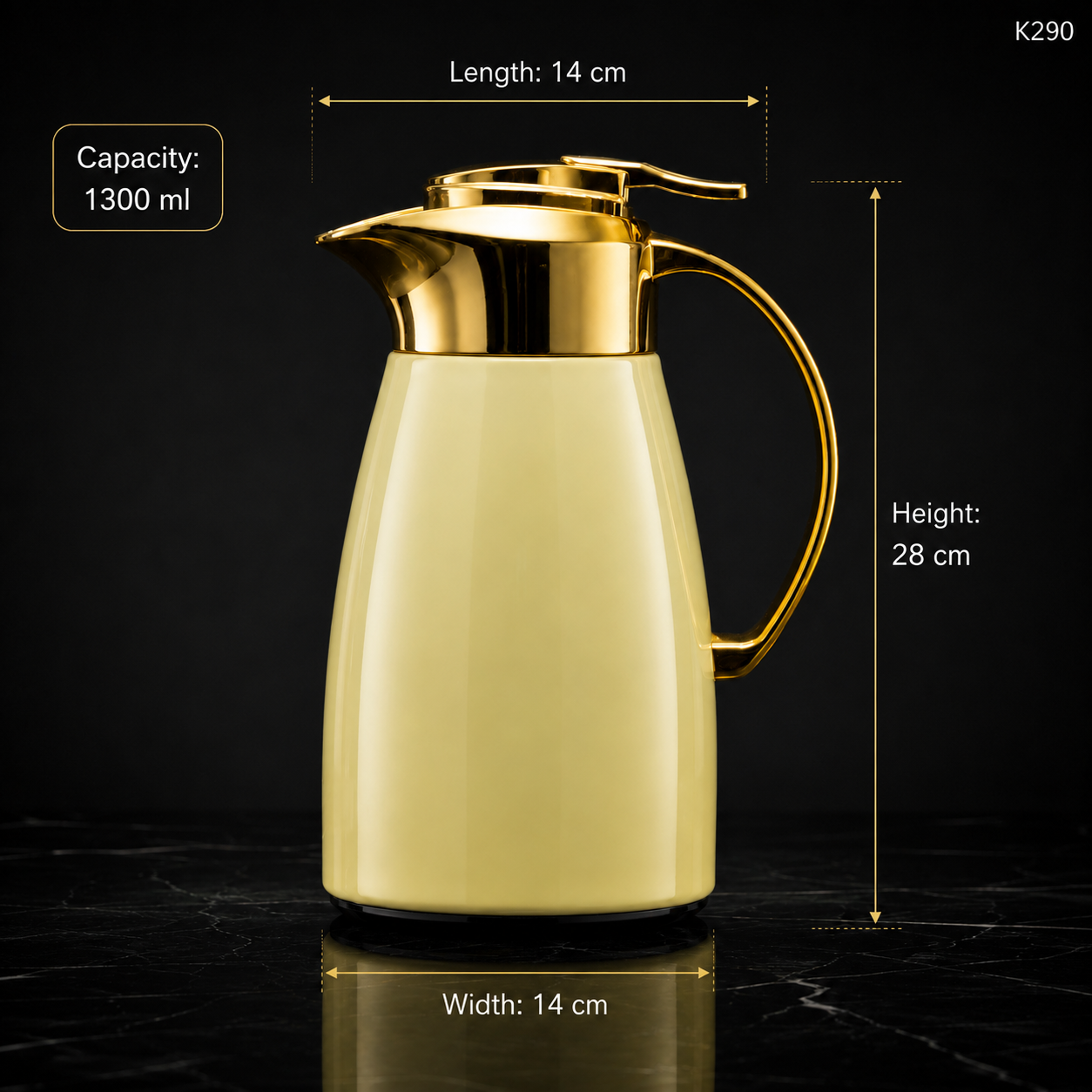 K290 golden carafe dimensions infographic
