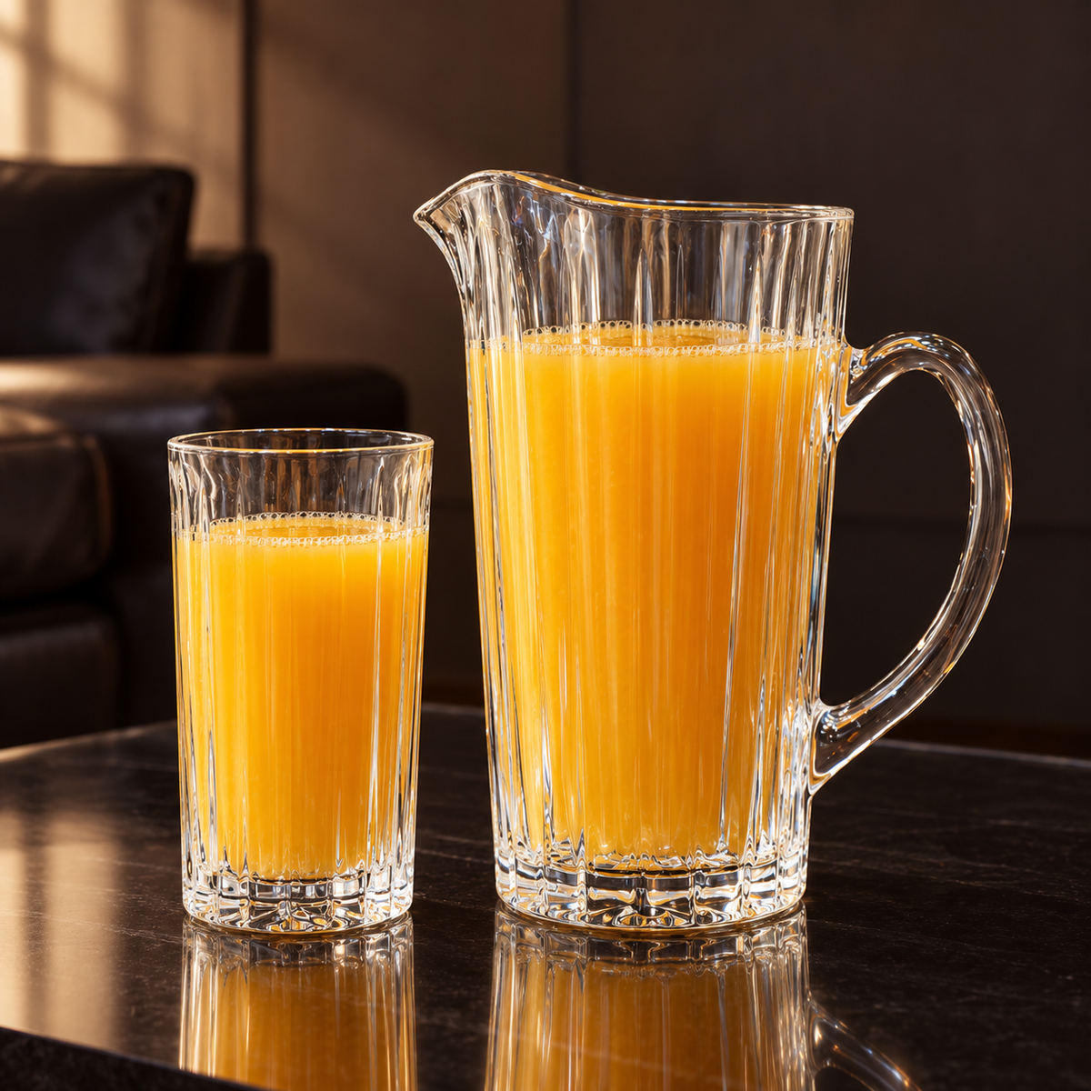 Fluted Glass Jug in a living room