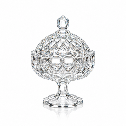 Crystal footed candy bowl with lid