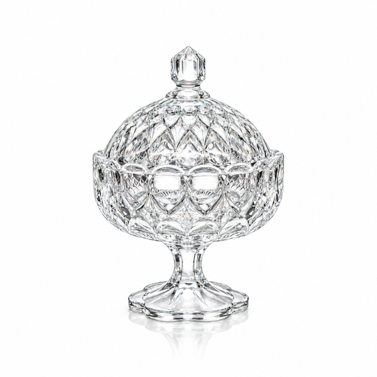 Crystal footed candy bowl with lid