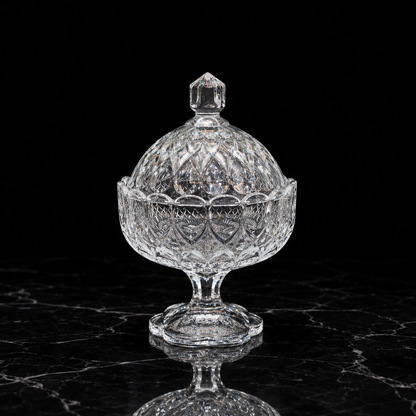 Crystal candy bowl on black marble