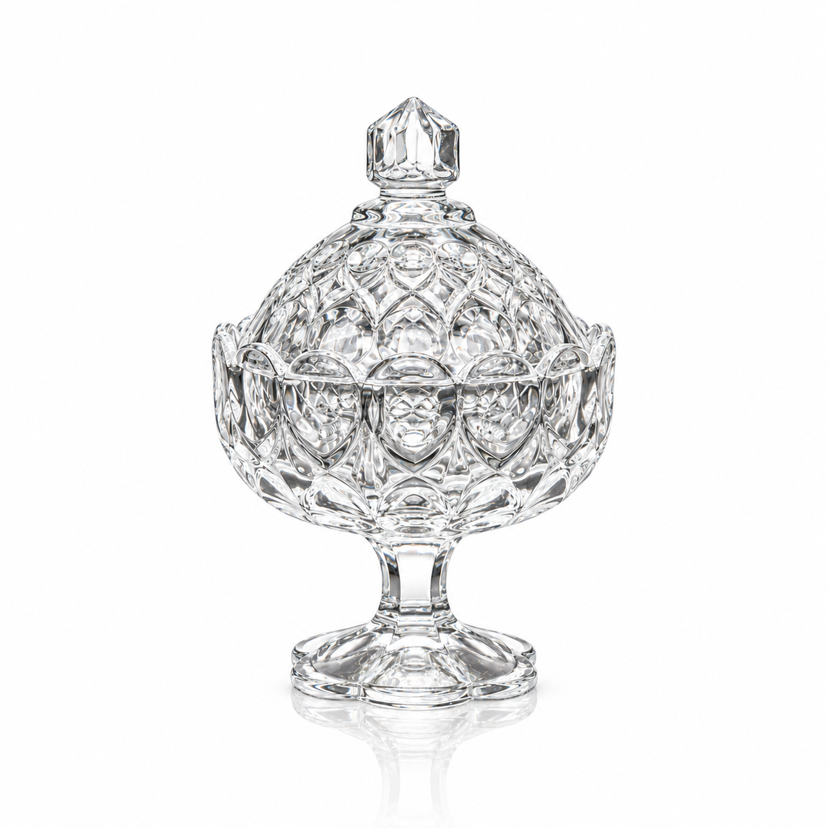 K-443 crystal pedestal candy bowl with lid on white