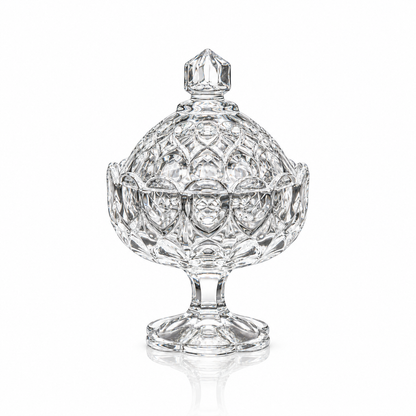 K-443 crystal pedestal candy bowl with lid on white