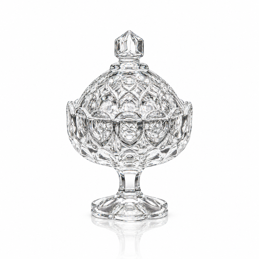 K-443 crystal pedestal candy bowl with lid on white