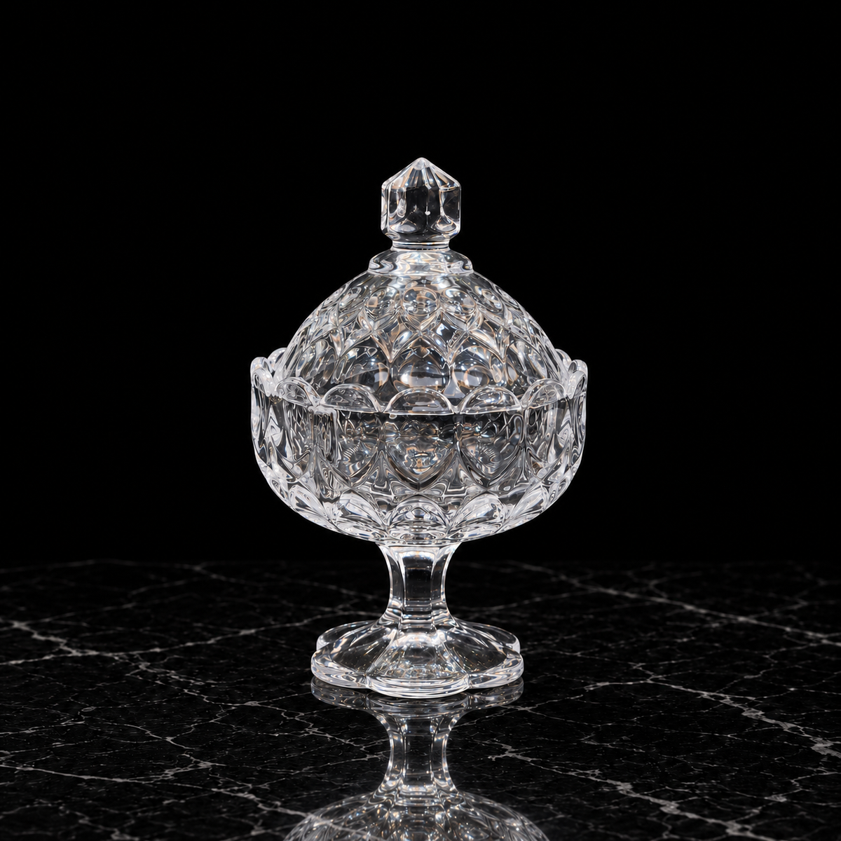 K-443 crystal candy bowl on black marble