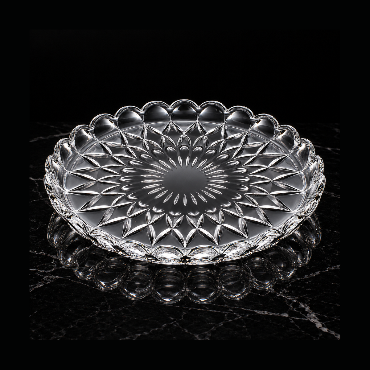 Crystal plate on black marble