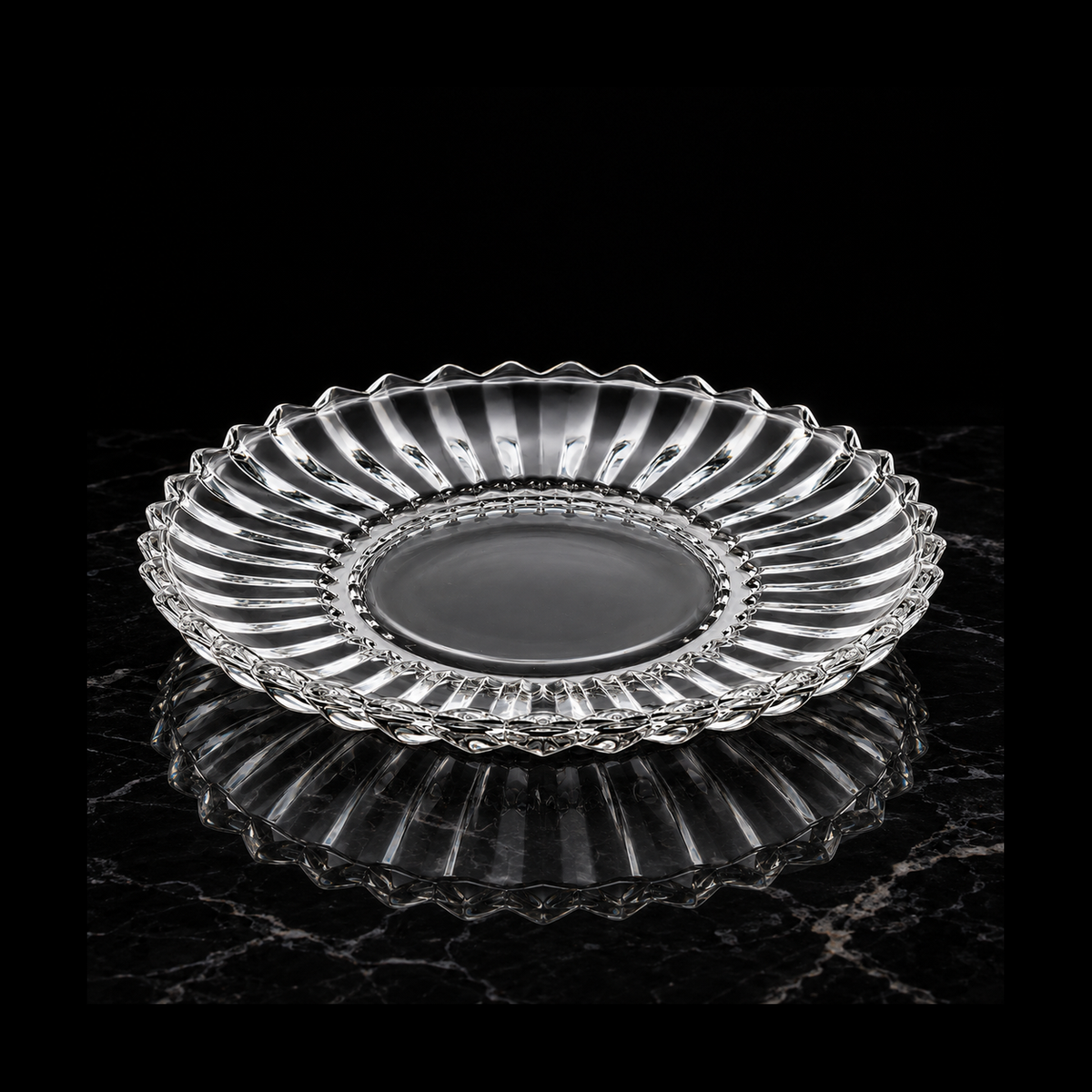 Crystal plate on black marble