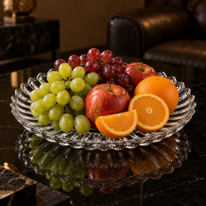 Crystal plate with fruit in living room