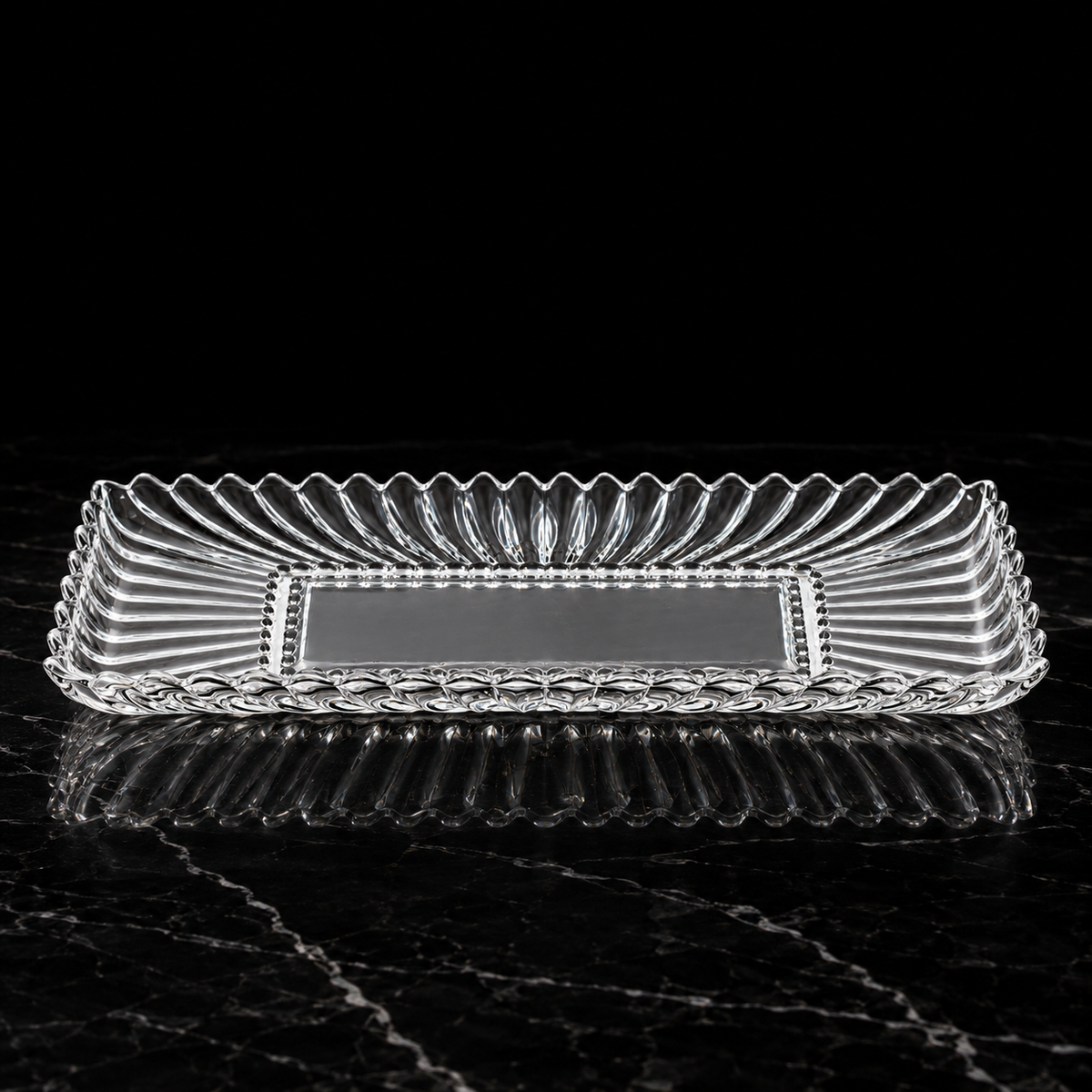 Crystal tray on black marble