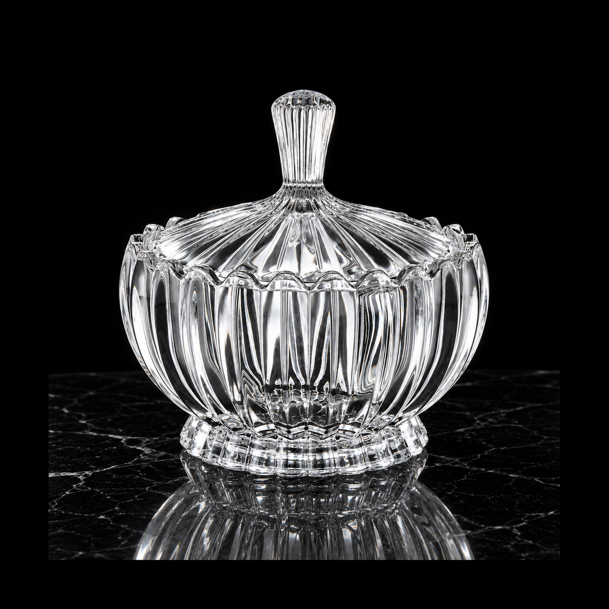 Crystal candy bowl on black marble