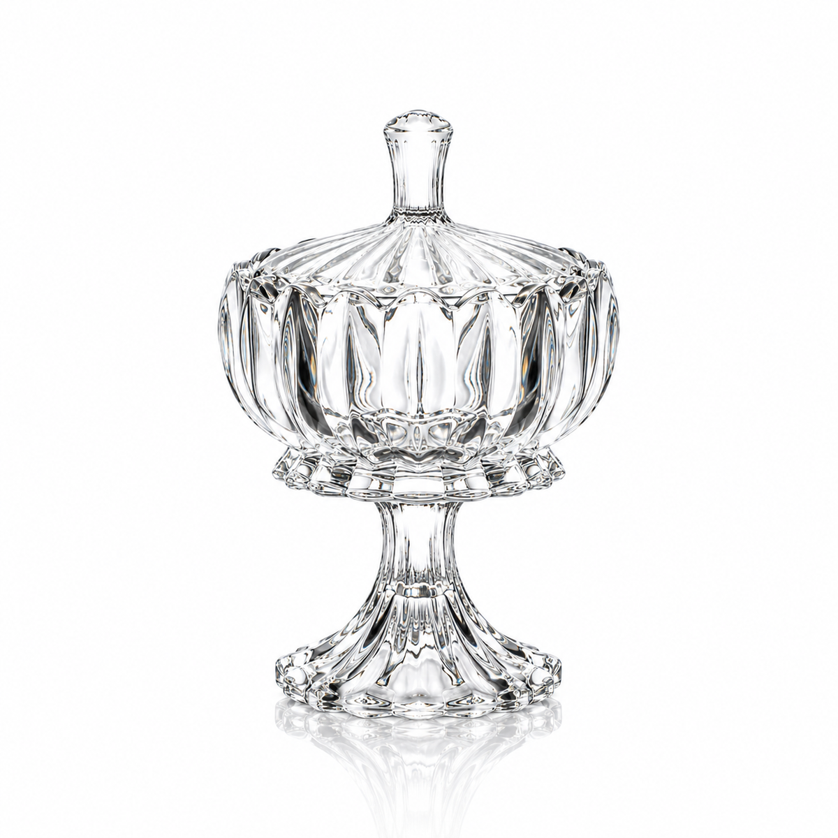 K-467 crystal footed candy bowl with lid on white