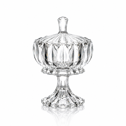 K-467 crystal footed candy bowl with lid on white