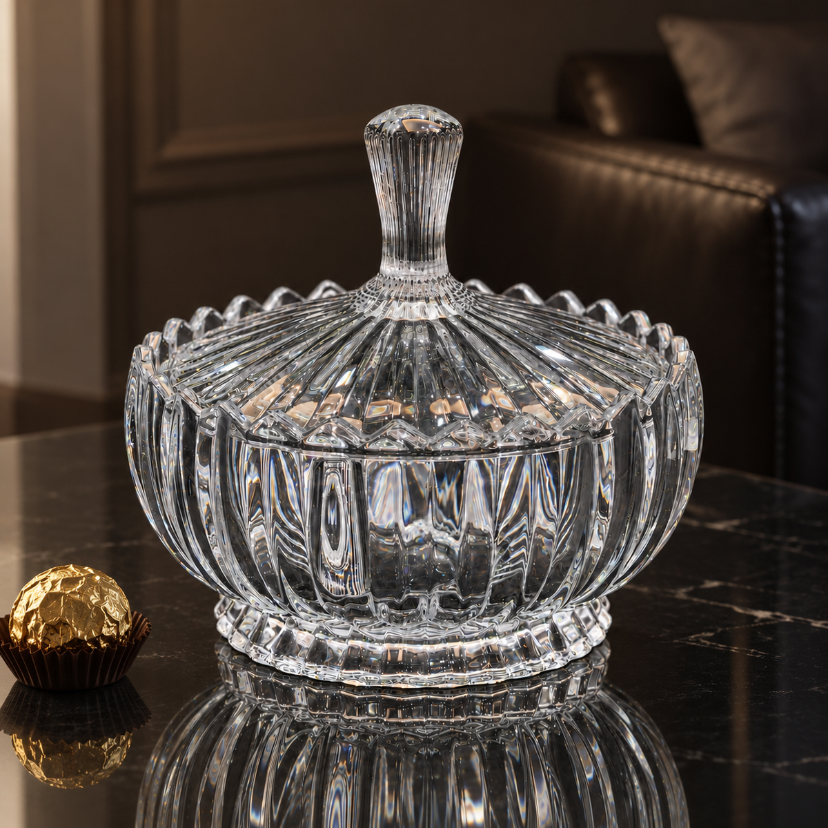 K-468 crystal candy bowl in a living room setting