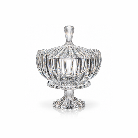 K-470 crystal pedestal candy bowl with lid on white