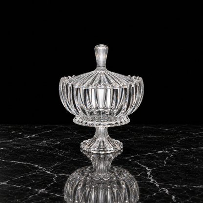 K-470 crystal pedestal candy bowl on black marble
