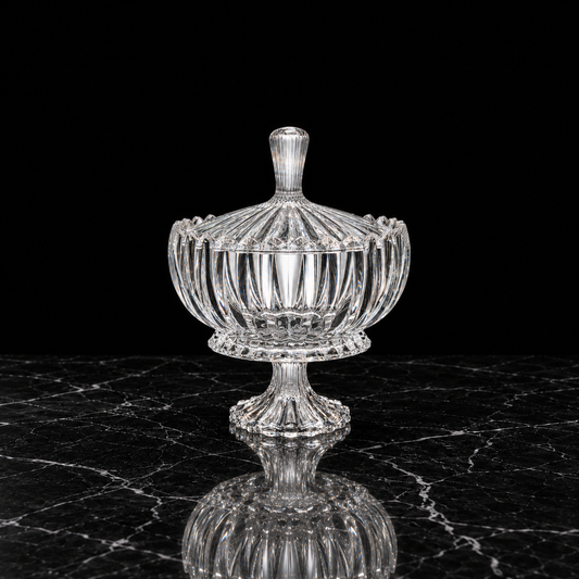 K-470 crystal pedestal candy bowl on black marble