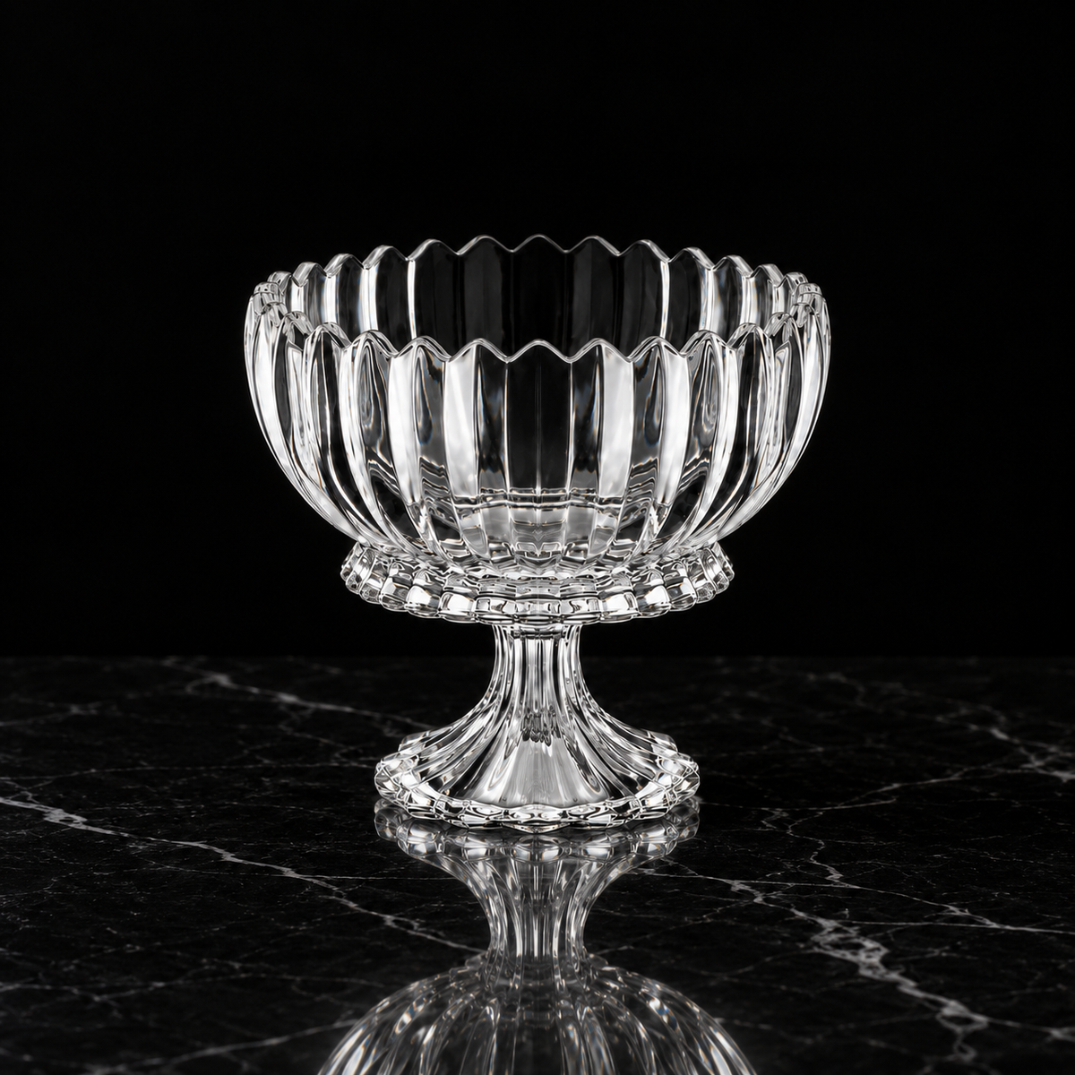 K-472 crystal fruit bowl on black marble