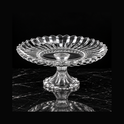 Crystal cake stand on black marble