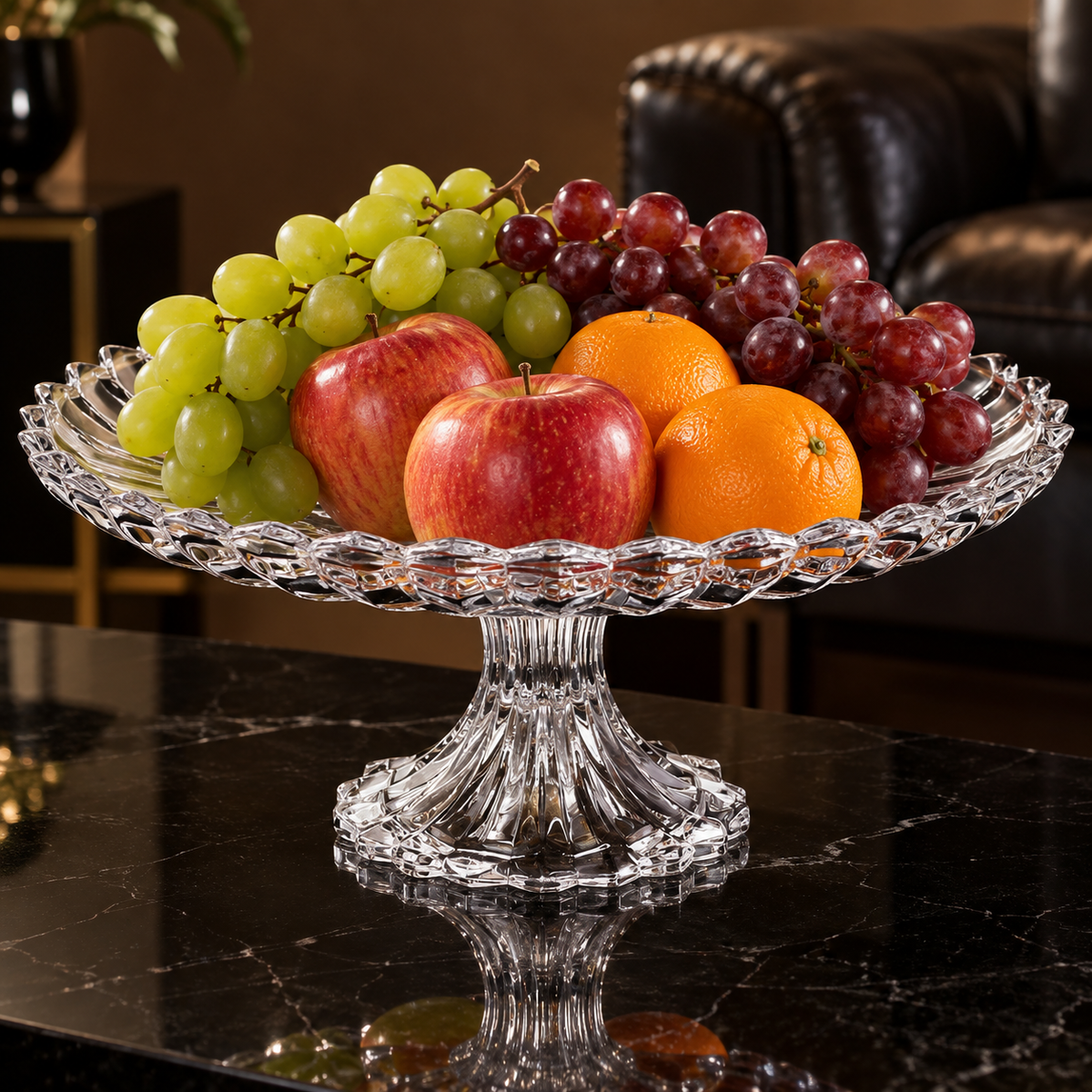 Crystal stand with fruit in living room