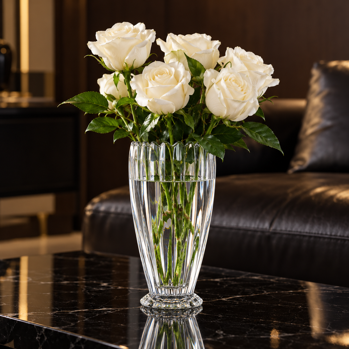 Crystal Flower Vase in a living room