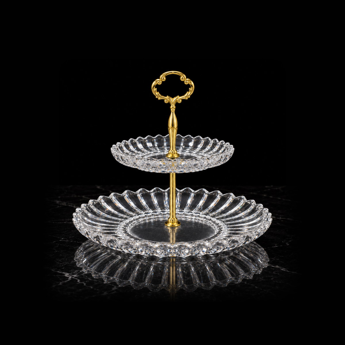 K-478 two-tier crystal stand on black marble