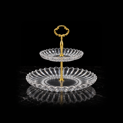K-478 two-tier crystal stand on black marble