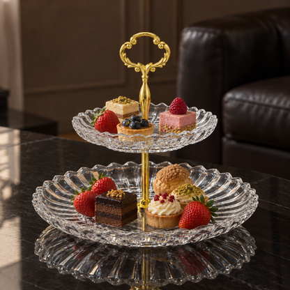 K-478 two-tier stand with pastries in a living room setting
