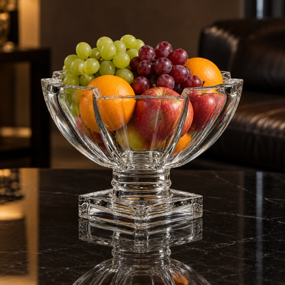 Crystal fruit bowl with fruit in living room