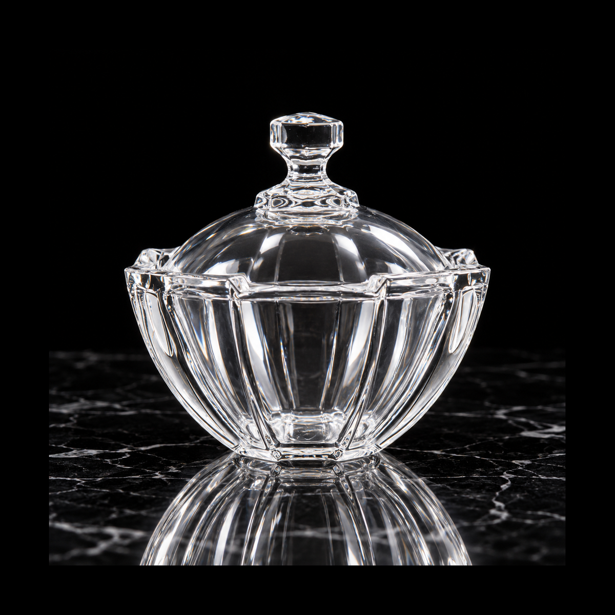 Crystal candy bowl on black marble
